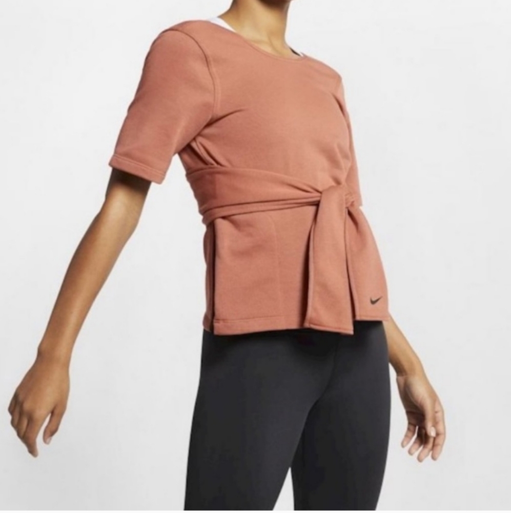 Nike Terracotta Yoga Tie-Waist Short-Sleeve Active Top